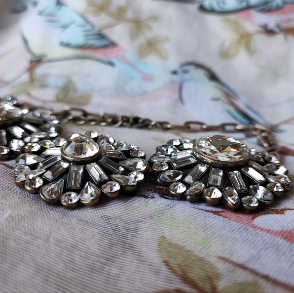 Leslie Danzis Signed Clear Rhinestone Statement Necklace Brass Tone Baguettes - Picture 6 of 15